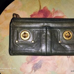 Marc Jacobs Dark Green Wallet with Gold Details